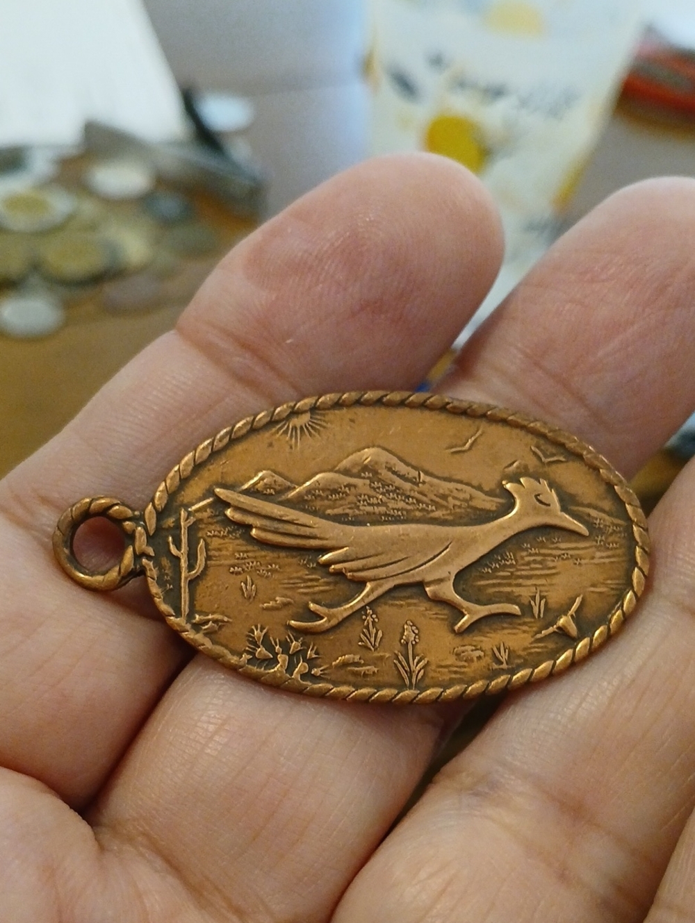 Vintage Copper Roadrunner Pendant - Southwestern Motif